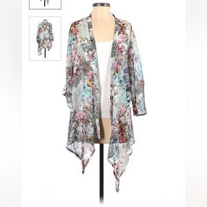 Sheer multi-color watercolor design kimono